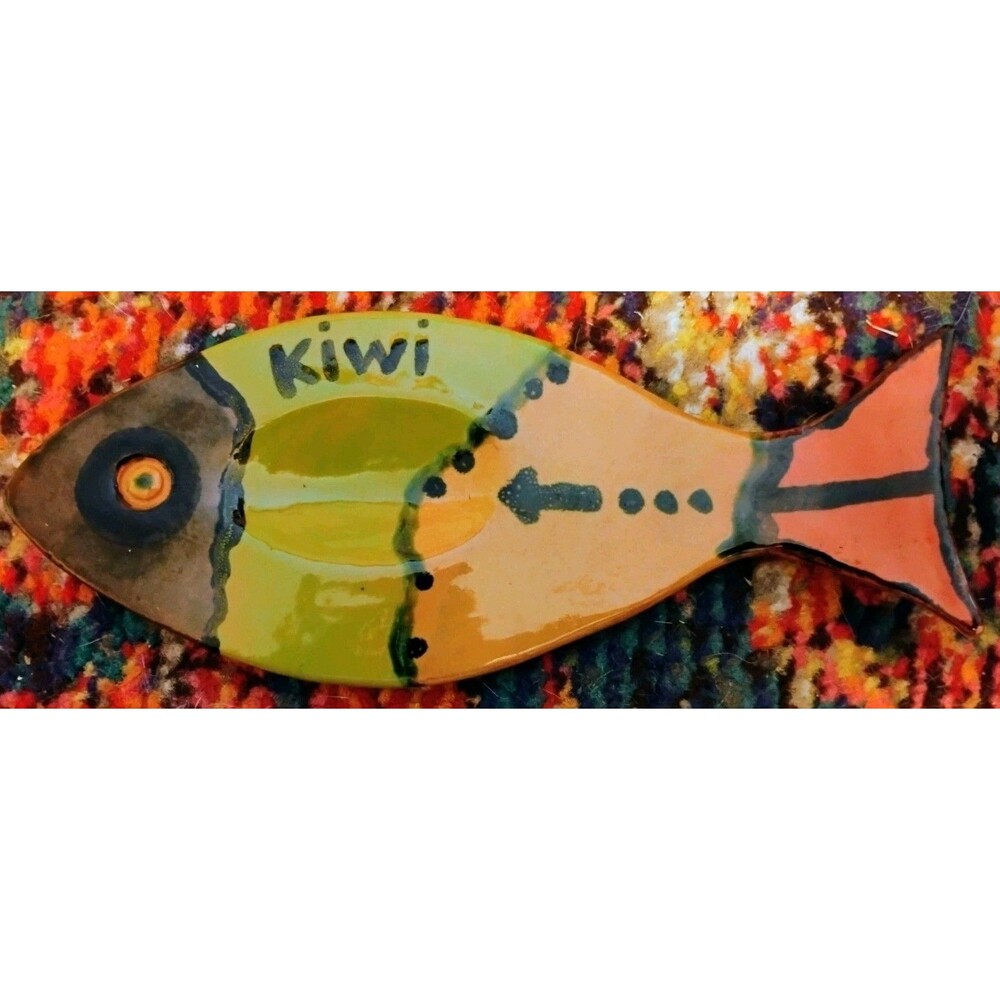 Whimsical Hand Painted Ceramic Fish Shaped Dish Spoon Rest 7.5 Inch Signed
